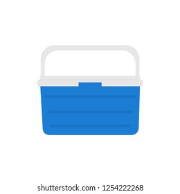 	
Handheld blue refrigerator, ice cooler for picnic or camping. Vector illustration, isolated over white background