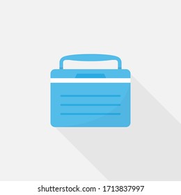 Handheld blue refrigerator, Ice cooler box, Vector design of flat icon on isolated background.