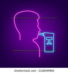 Handheld Breath Alcohol Tester Analyzer Electronic Device, neon icon. Vector stock illustration