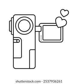 A handheld camera with hearts, capturing wedding moments on video