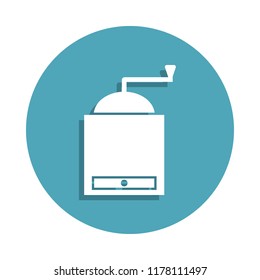 hand-held coffee grinder icon in badge style. One of kitchen tools collection icon can be used for UI, UX