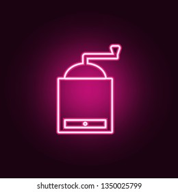 hand-held coffee grinder icon. Elements of kitchen tools in neon style icons. Simple icon for websites, web design, mobile app, info graphics