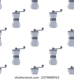 Handheld coffee grinder seamless pattern on white background.