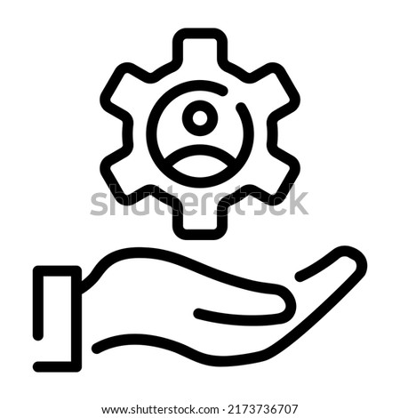 Handheld cog with person, linear icon of resource management 
