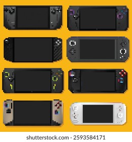 Handheld console icon. Retro vector illustration from hardware collection. Pixel handheld console icon vector. Pixelated symbol for use on web and mobile apps, logo, print media.