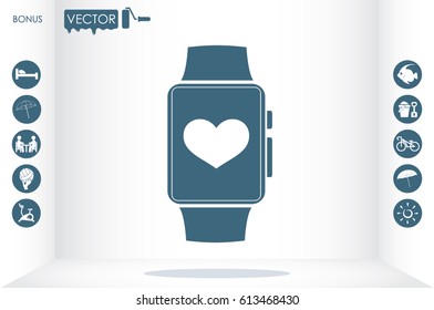hand-held electronic clock and heart icon vector