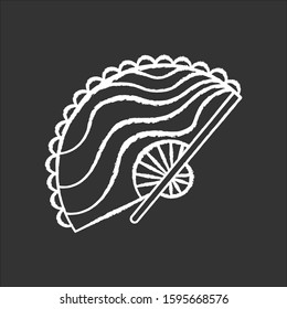 Handheld fan chalk icon. Indonesian handmade fabric. Balinese crafts and arts tradition. chalkfully decorated fan. Typical souvenir from Bali. Isolated vector chalkboard illustration