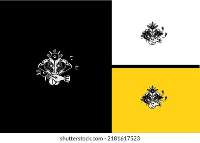 ventilador de mano y tigre de cabeza vector negro y blanco