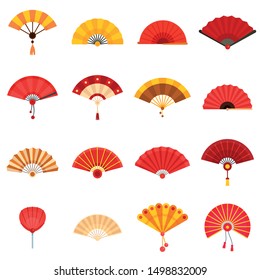 Handheld fan icons set. Flat set of handheld fan vector icons for web design