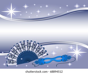 Hand-held fan and a mask.