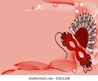 Hand-held fan and a mask. EPS10