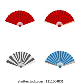 Handheld fan vector set. Hand paper fan. 