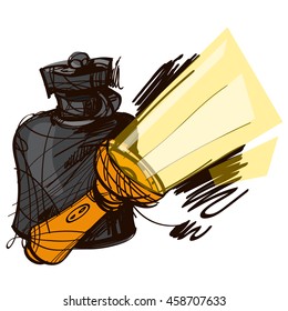 Handheld Flashlight sketch. Drawing for the design of tourism subjects.