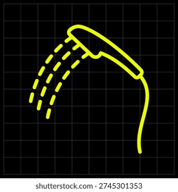 Handheld Flexible Shower Head Icon for Personal Hygiene and Bathroom Equipment. Versatile neon line art of a hand shower for mobile app interfaces or plumbing product icons