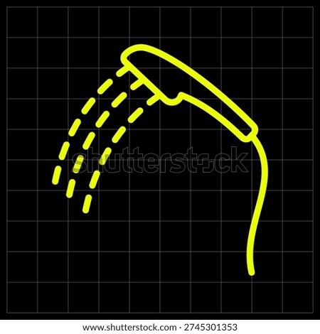 Handheld Flexible Shower Head Icon for Personal Hygiene and Bathroom Equipment. Versatile neon line art of a hand shower for mobile app interfaces or plumbing product icons