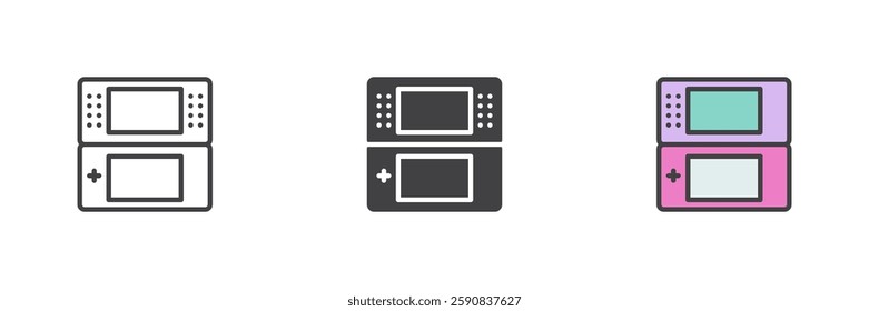 Handheld game console different style icon set. Line, glyph and filled outline colorful version, outline and filled vector sign. Symbol, logo illustration. Vector graphics