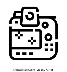 Handheld game console displaying a pixelated game, illustrating the concept of portable digital entertainment, gaming devices, and retro video games