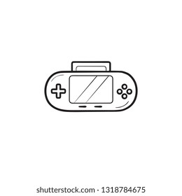 Handheld game console hand drawn outline doodle icon. Portable game device, gaming technology concept. Vector sketch illustration for print, web, mobile and infographics on white background.