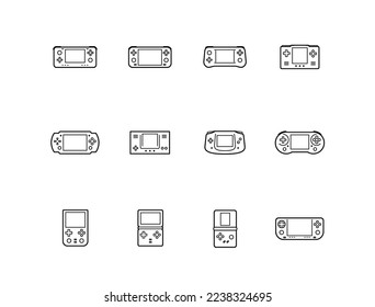 Handheld Game Console Icon Set In Outline Style