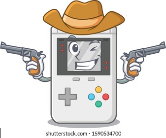 Handheld game Scroll mascot performed as a Cowboy with guns