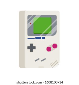 Handheld gaming console in flat style. Illustration with vintage classic handheld console icon on white background for motion design, UI, computer game, animation and clothing design.  