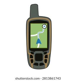 Navegador GPS de mano en estilo de Vector plano para navegación de senderismo y diseño de seguimiento al aire libre