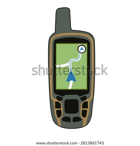 Handheld GPS navigator in flat vector style for hiking navigation and outdoor tracking design