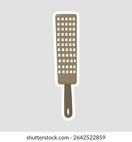 Handheld Grater Kitchen Tool Sticker. Cartoon vector sticker of a handheld grater, perfect for kitchen, food preparation, and cooking utensil themes