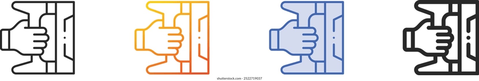 icono de mano. Diseño lineal delgado, degradado, trazo azul y estilo audaz aislado sobre fondo blanco