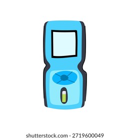 Icono de medidor de distancia láser portátil en un estilo de dibujos animados, que representa la tecnología moderna y herramientas de medición de precisión para proyectos de construcción, topografía y bricolaje