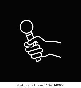 Handheld Mic in Hand vector outline icon or symbol on black background