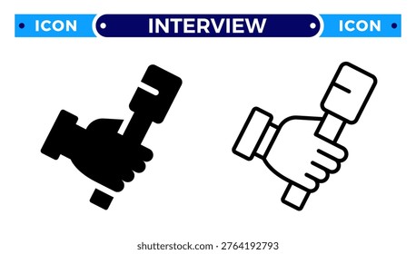 Handheld Microphone and Press Interview Reporting Vector Icon Set