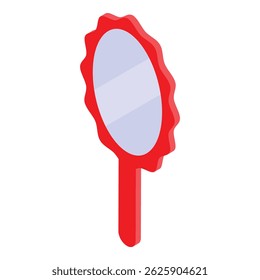 Handheld mirror with red scalloped frame, providing a touch of elegance for personal grooming
