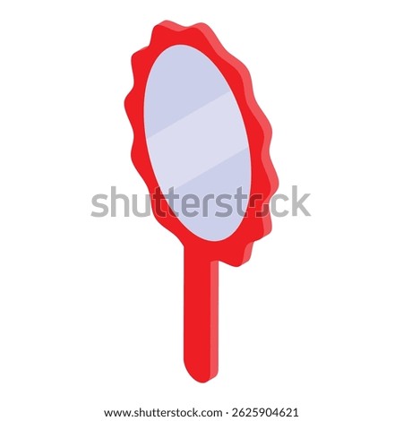 Handheld mirror with red scalloped frame, providing a touch of elegance for personal grooming