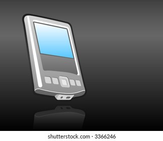 Handheld mobile device illustration with reflection over black background
