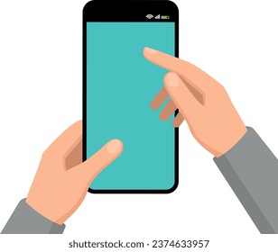 Handheld mobile phone with a blue screen on which you can place text.