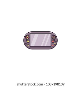 Handheld portable game console - vector sign, symbol, pictogram in thin colorful outline design. Pocket gaming device - flat color line icon on isolated background. 