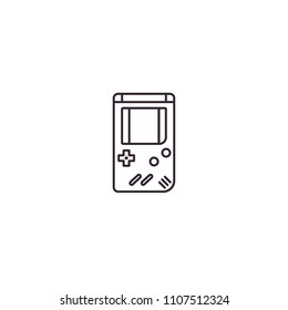Handheld portable retro game console - vector sign, symbol, pictogram in thin outline design. Pocket gaming gadget - line icon on isolated background. 