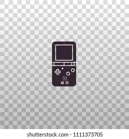 Handheld portable retro game console - vector sign, symbol, pictogram in outline design. Pocket gaming gadget - black silhouette icon on isolated transparent background. 