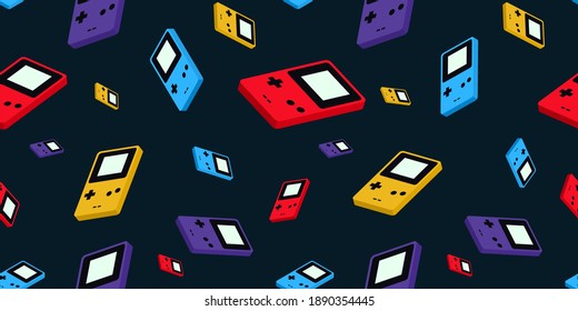 Handheld portable retro game console. Seamless pattern.