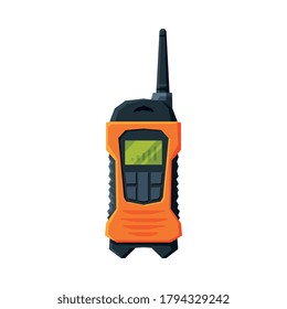 Handheld Radio Transmitter, Modern Orange and Black Portable Radio Device Flat Vector Illustration