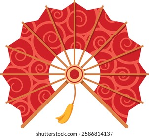 Handheld red asian fan vector illustration