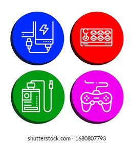 handheld simple icons set. Contains such icons as Power bank, Joystick, Game, can be used for web, mobile and logo