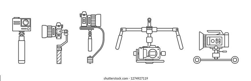 Handheld Steadicam Camera Stabilizer Icon set,Flat design.