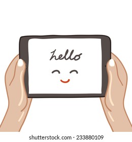Hand-held Tablet screen, freehand drawing vector Illustration
