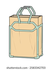 Handheld tote bags vector mockup template technical drawing.