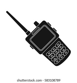 Handheld transceiver icon in black style isolated on white background. Police symbol stock vector illustration.