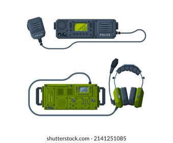 Handheld Transceiver or Walkie-talkie as Portable Radio Device with Antenna Vector Set