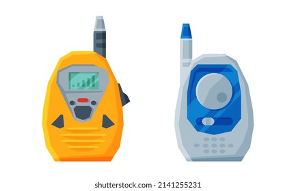 Handheld Transceiver or Walkie-talkie as Portable Radio Device with Antenna Vector Set