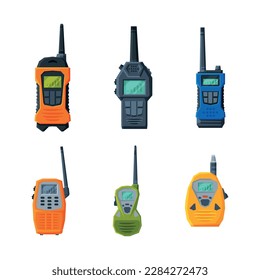 Handheld Transceiver or Walkie-talkie as Portable Radio Device with Antenna Vector Set